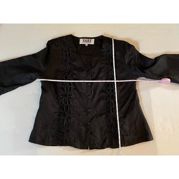 Night Studio Black Linen Floral Embroidered 3/4 Sleeve Blazer, Size 18 - Picture 11 of 13